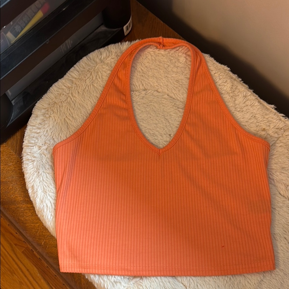 SHEIN Orange Ribbed Crop Tank Top
